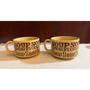 Vintage Soup and Crackers Mugs Set of 2 Speckled Mustard Yellow Stoneware Japan